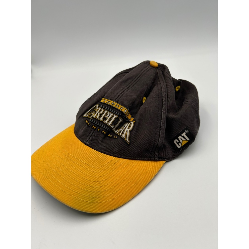 Vintage Caterpillar CAT Authentic Machines Snapback Hat Black Yellow 2 Tone Cap
